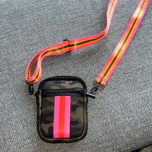 HAUTE SHORE Camouflage Mini Bag with Pink and Orange Strap